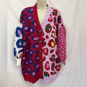 FARM Rio Multicolor OVERSIZED Leopard Print Cardigan **NWT can fit a medium